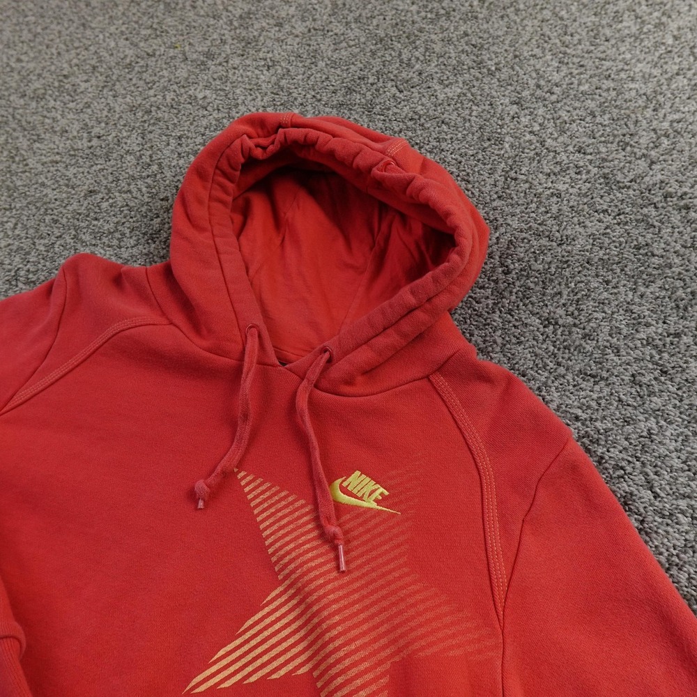 VTG Nike Hoodie Womens L Red Star Graphic Pullover Sweatshirt Sweater Y2K 00s